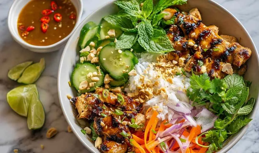 Chicken Satay Spring Roll Bowls