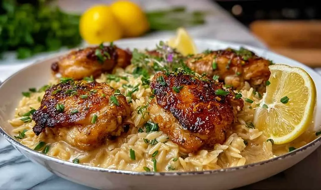 Chicken Thighs Creamy Lemon Garlic Orzo