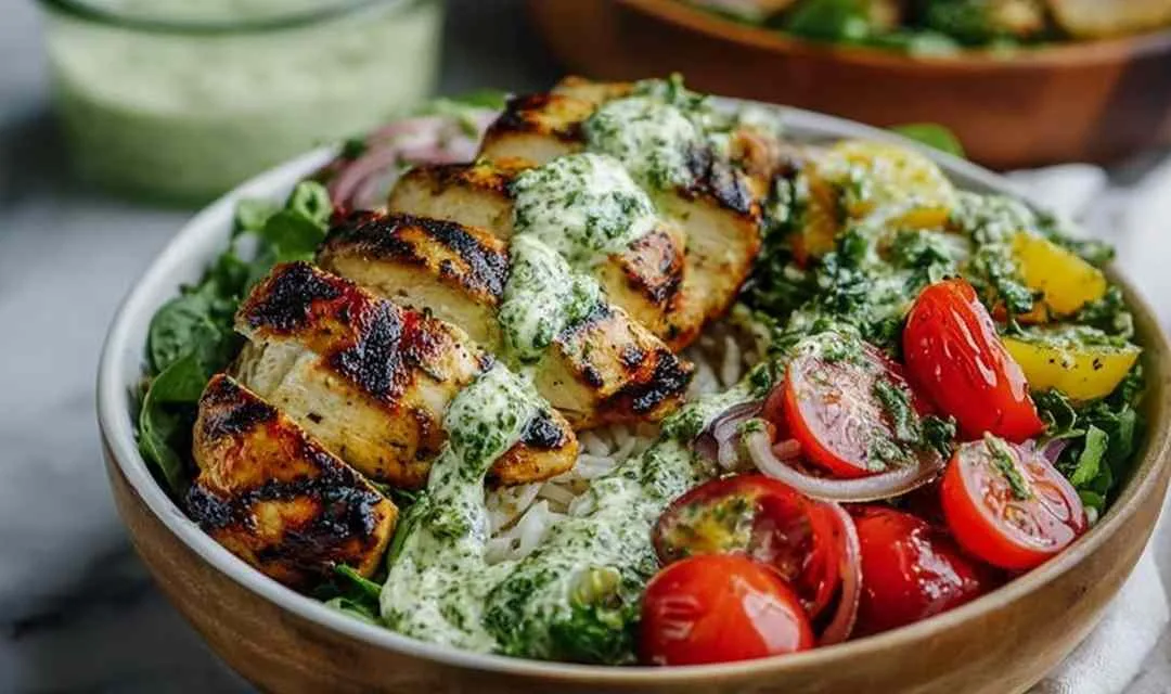 Chimichurri Grilled Chicken Bowl with Garlic Sauce
