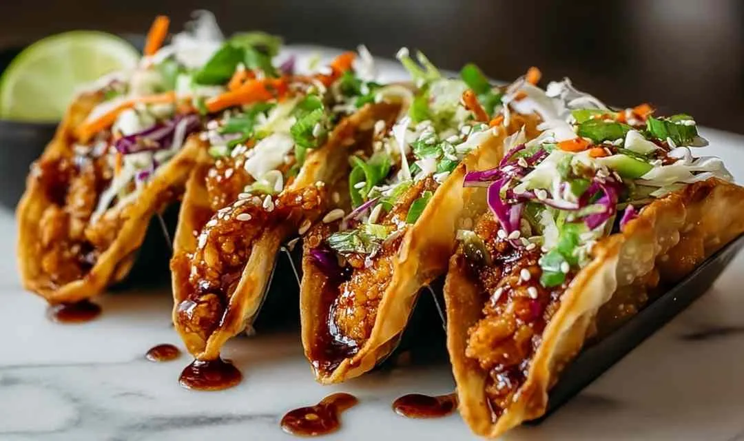 Crispy Chicken Wonton Tacos with Sweet Teriyaki Glaze