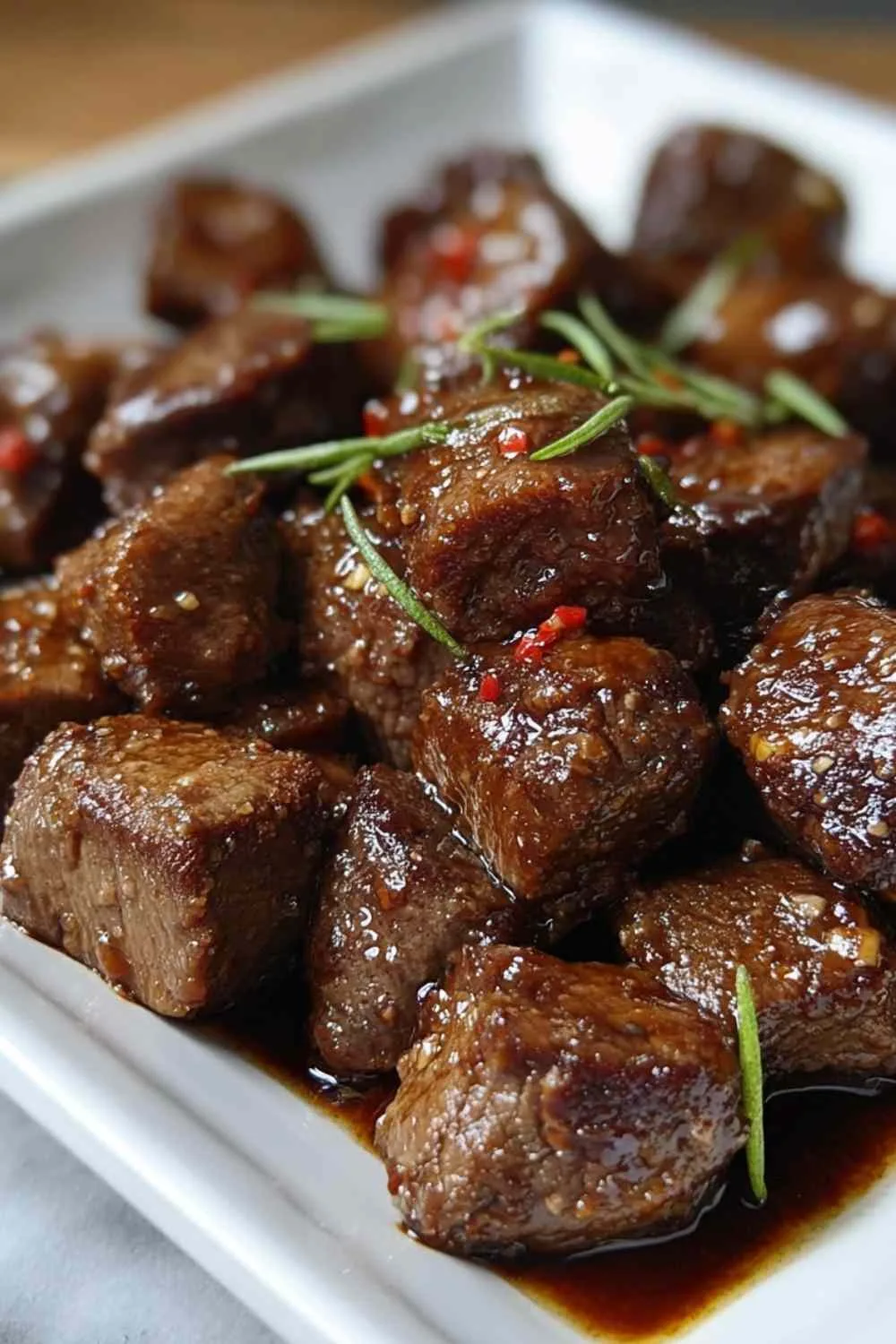 Crockpot steak bites served over mashed potatoes with gravy