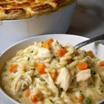 Easy creamy chicken pot pie served in bowl with fresh parsley garnish