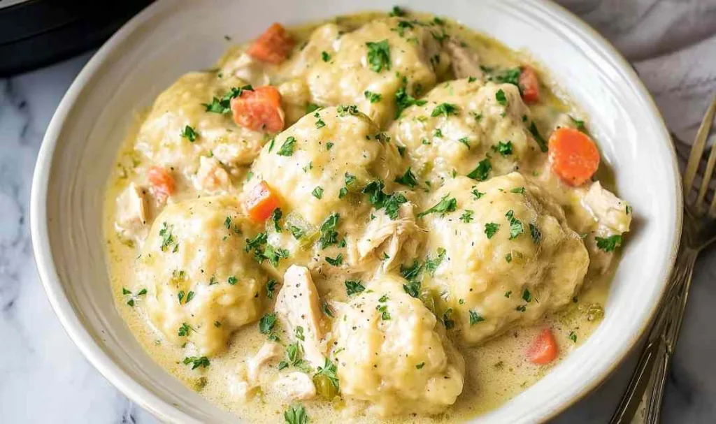 Easy crockpot chicken and dumplings ingredients on counter