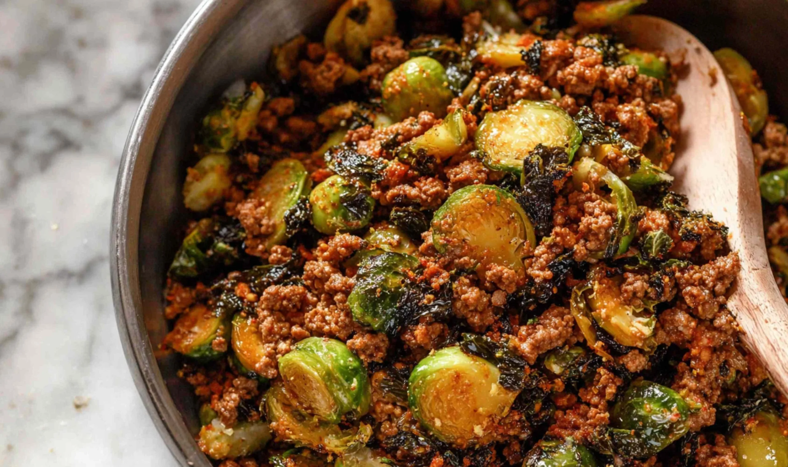 Ground beef and brussels sprouts