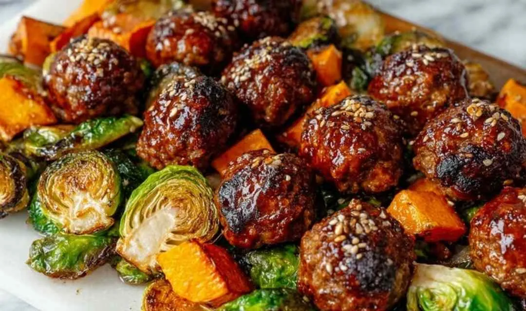 Korean BBQ Meatballs with Roasted Vegetables