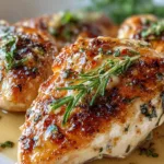 Melt in your mouth chicken breast with golden crust on white plate