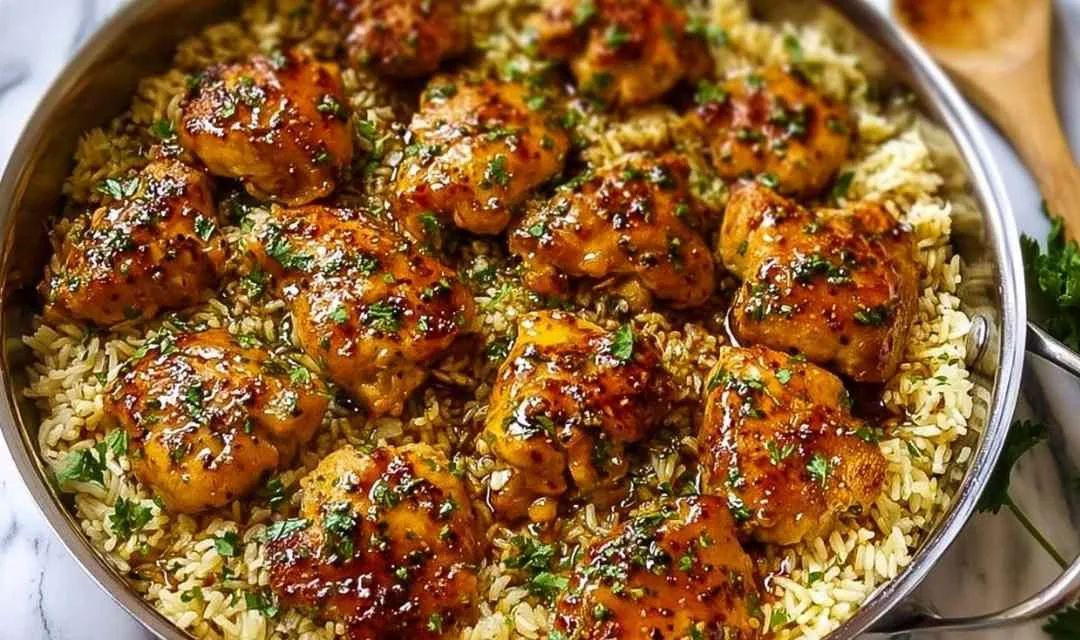 One Pan Honey Butter Garlic Chicken Rice