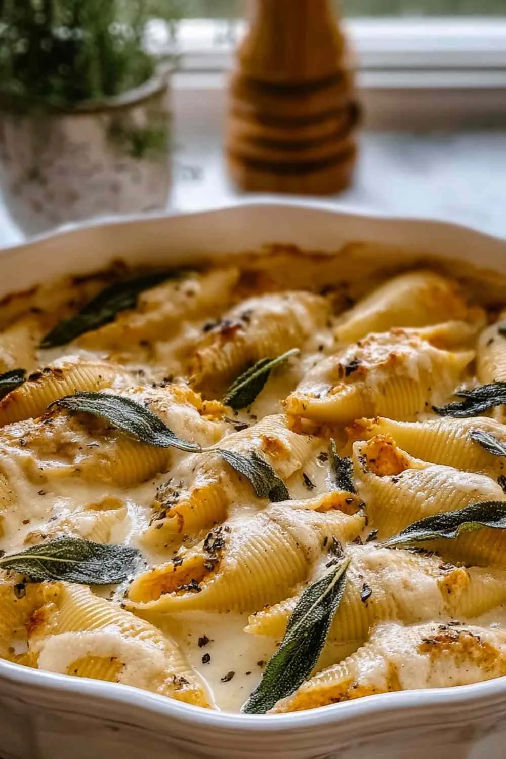 Plated pumpkin gouda stuffed shells with arugula salad and cranberry sauce