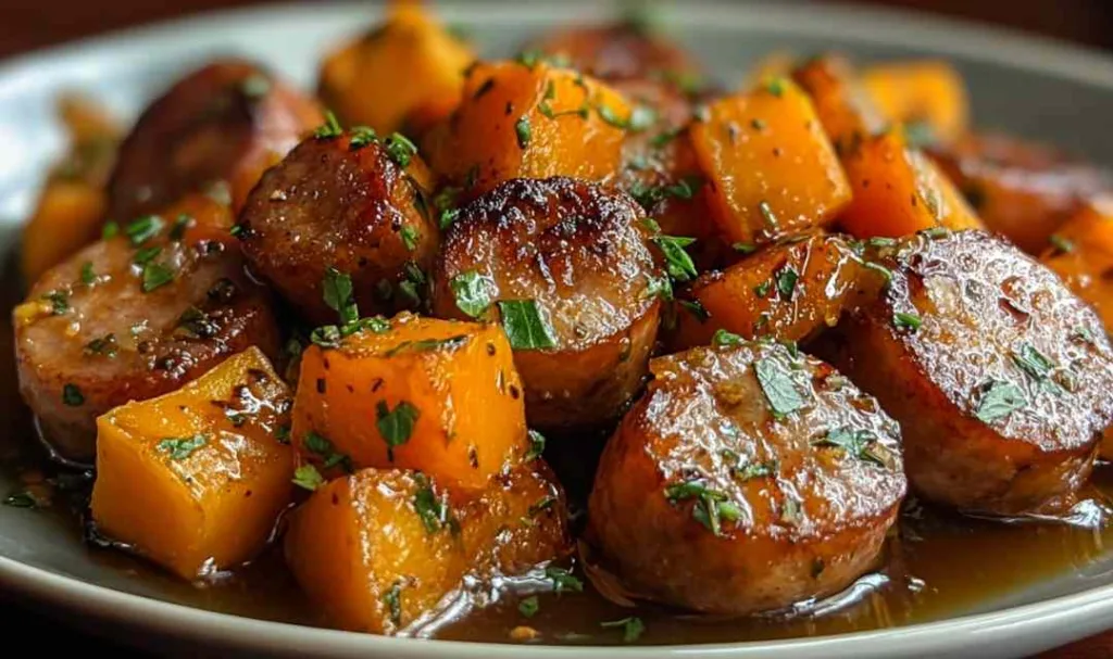 Sausage and Sweet Potatoes with Honey Garlic Sauce