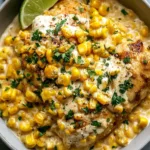 Street corn chicken tacos with avocado and cilantro toppings