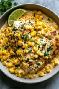 Street corn chicken tacos with avocado and cilantro toppings