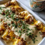 Southern Breakfast Enchiladas with Sausage Gravy in baking dish