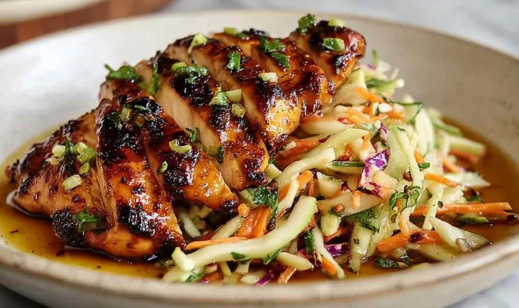 Sticky Apple Cider Chicken with Crisp Autumn Slaw