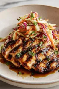 Sticky Apple Cider Chicken with Crisp Autumn Slaw