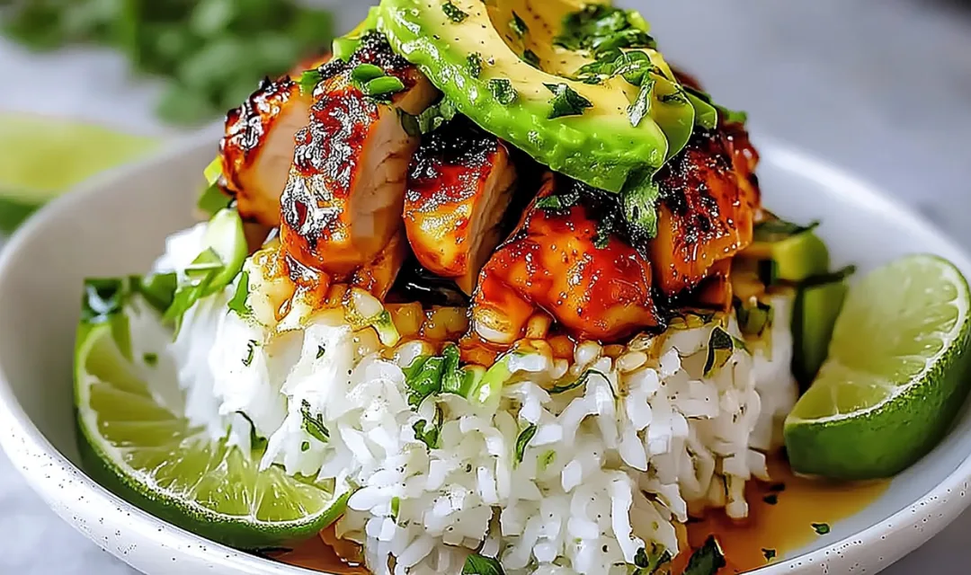Honey Lime Chicken and Avocado Rice Stack