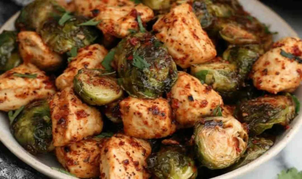 Air Fryer Sweet Chili Chicken Brussels Sprouts