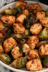 Air Fryer Sweet Chili Chicken Brussels Sprouts
