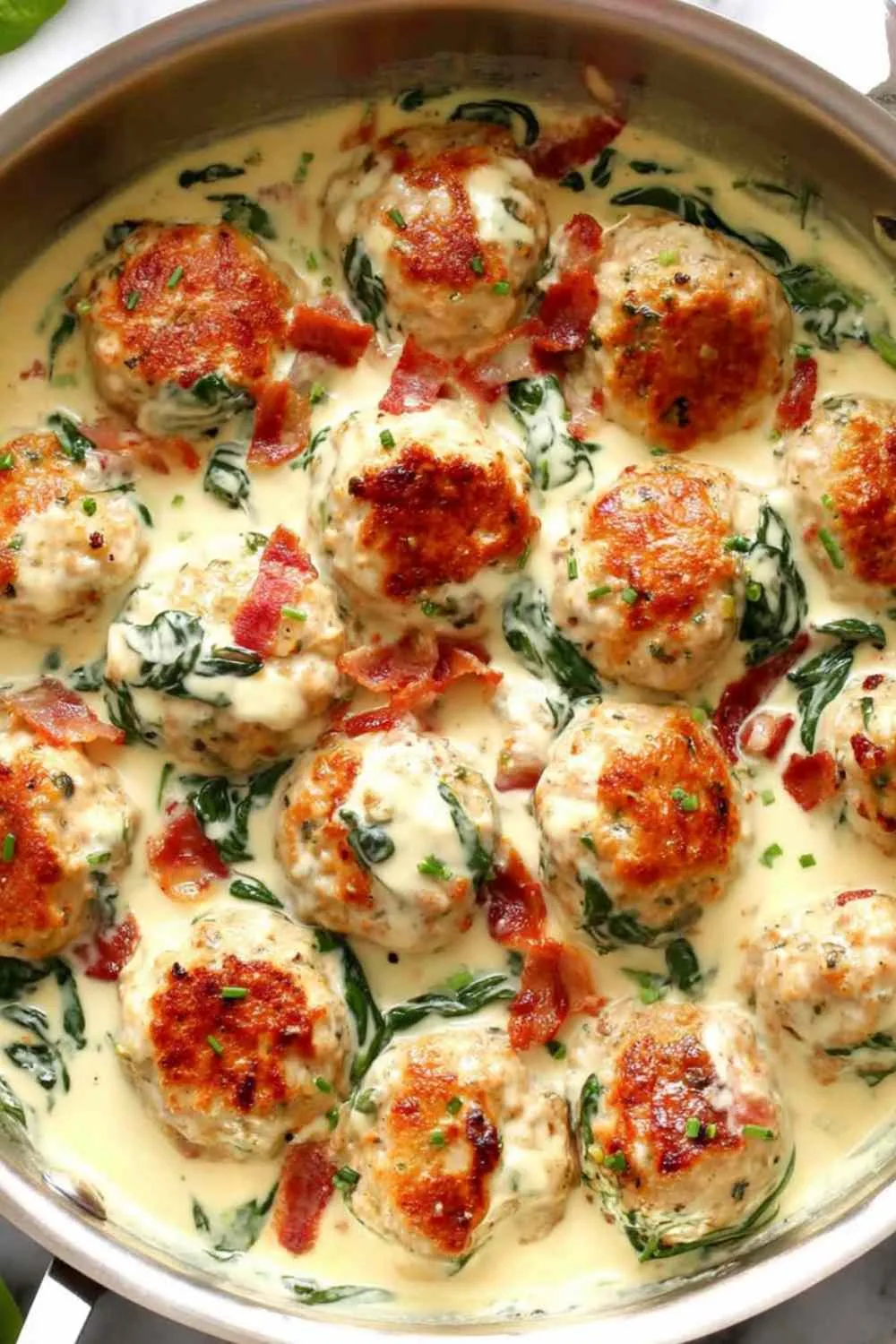 Baked Chicken Ricotta Meatballs with Spinach Alfredo Sauce