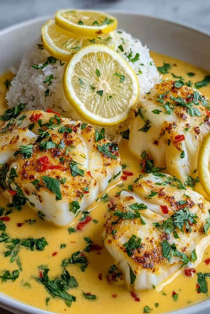 Baked Cod in Coconut Lemon Cream Sauce