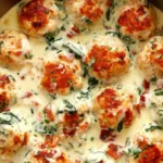 Baked Chicken Ricotta Meatballs with Spinach Alfredo Sauce