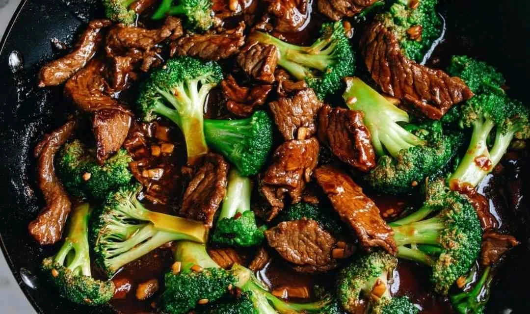 Chinese Beef and Broccoli close up showing texture and detail