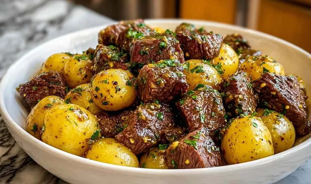 Crockpot Garlic Butter Beef Bites with Potatoes
