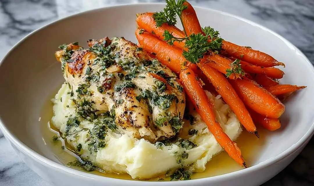 Garlic Herb Chicken with Mashed Potatoes and Glazed Carrots
