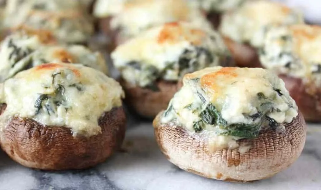 High Protein Spinach Dip Stuffed Mushrooms