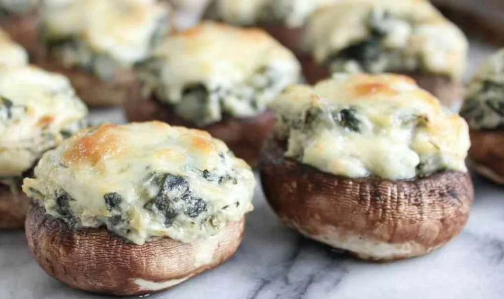 High Protein Spinach Dip Stuffed Mushrooms