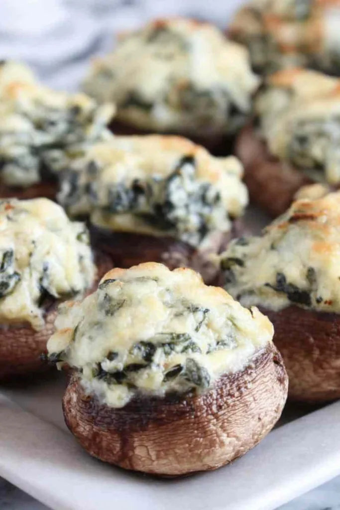 High Protein Spinach Dip Stuffed Mushrooms
