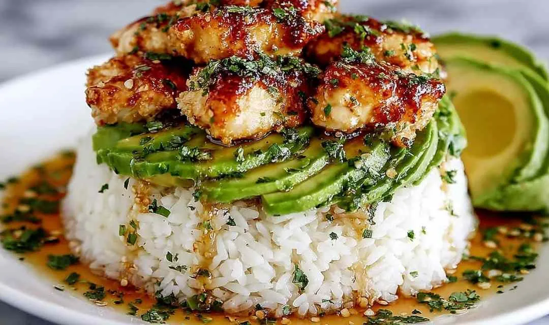 Honey Lime Chicken Avocado Rice Stack