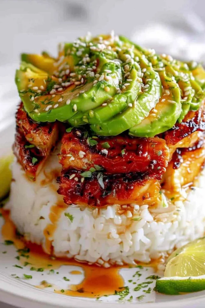 Honey Lime Chicken & Avocado Rice Stack