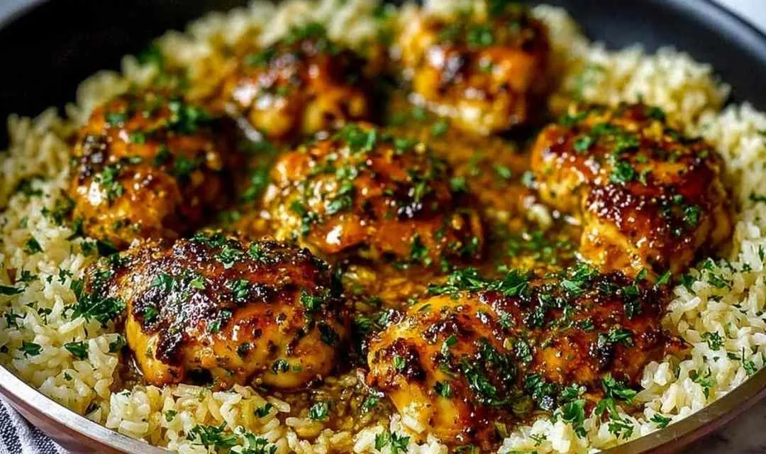 One Pan Honey Butter Garlic Chicken Rice