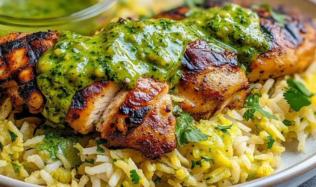 Peruvian Chicken and Rice with Green Sauce
