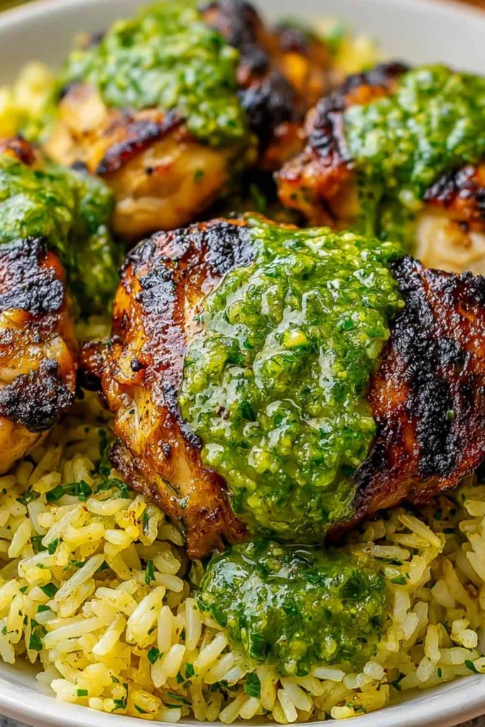 Peruvian Chicken and Rice with Green Sauce