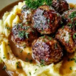 Salisbury Steak Meatballs with Garlic Herb Mashed Potatoes