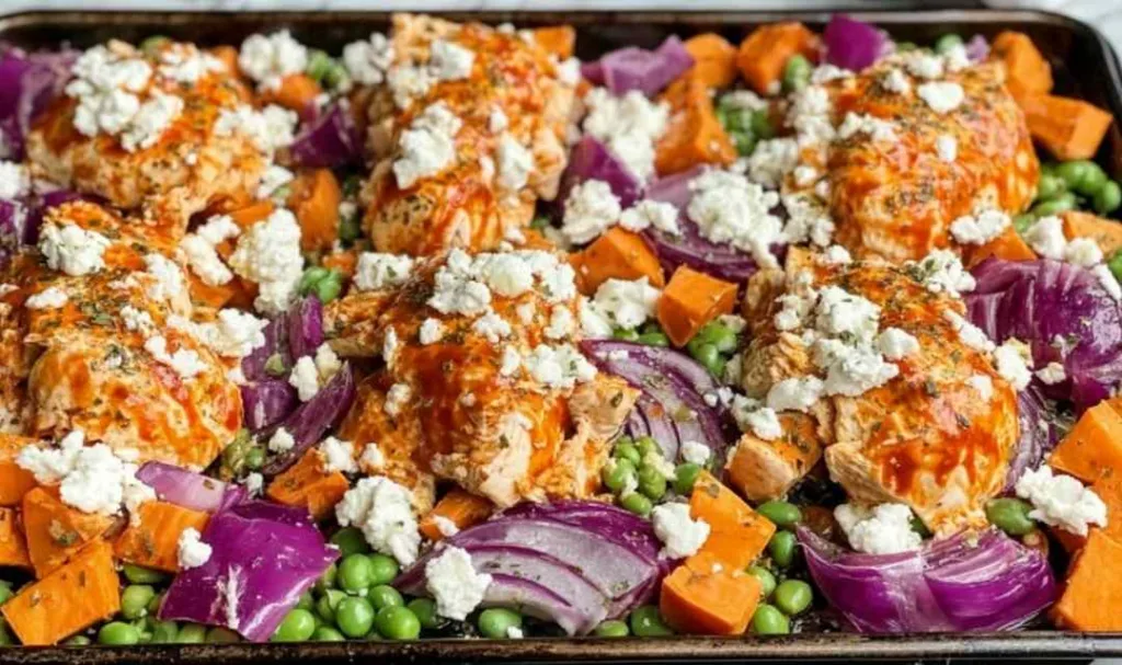 Sheet Pan Buffalo Chicken Sweet Potato Bowls