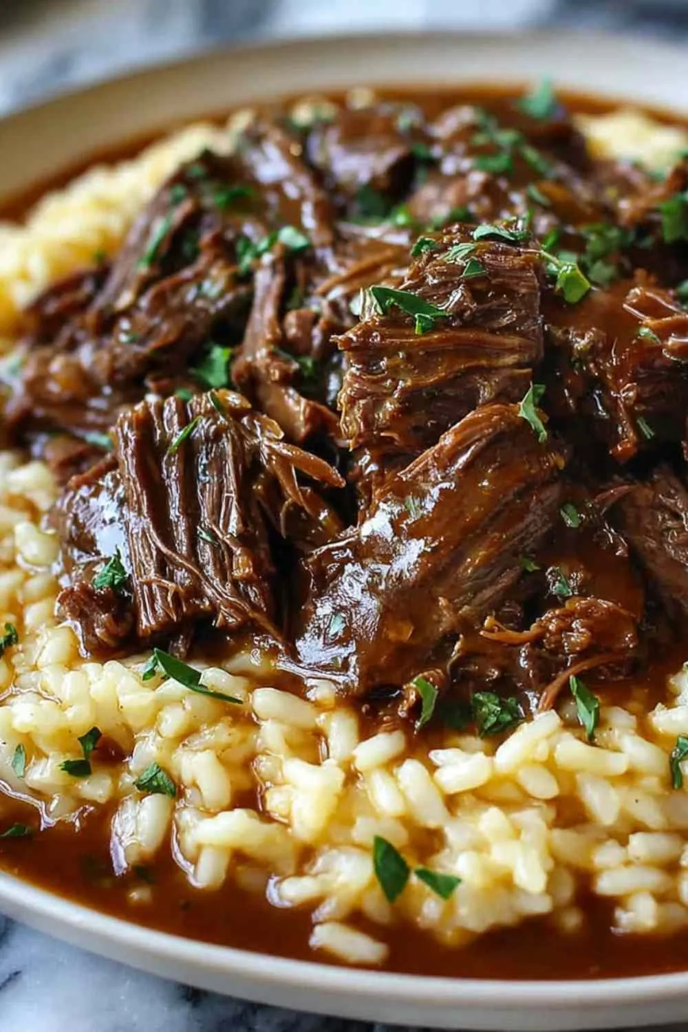 Slow-Braised Pot Roast with Creamy Parmesan Risotto