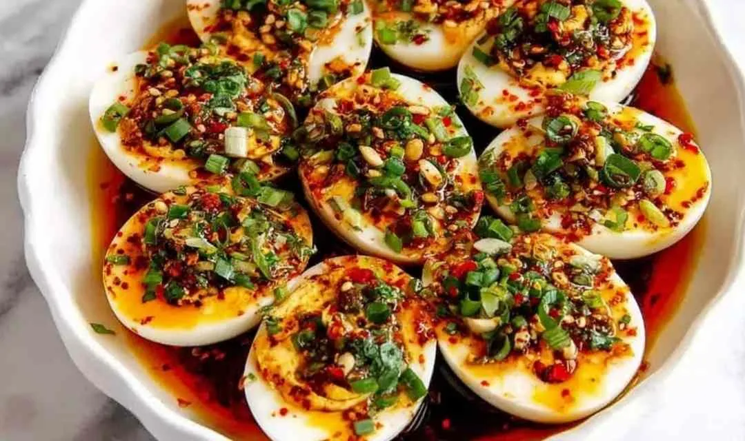 Spicy Chili Garlic Deviled Eggs