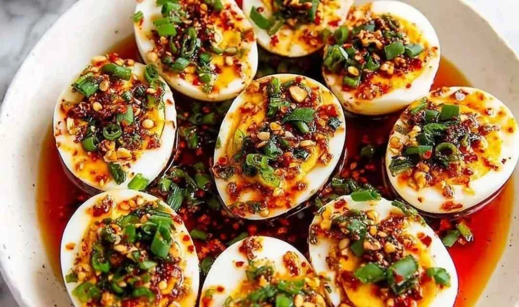 Spicy Chili Garlic Deviled Eggs