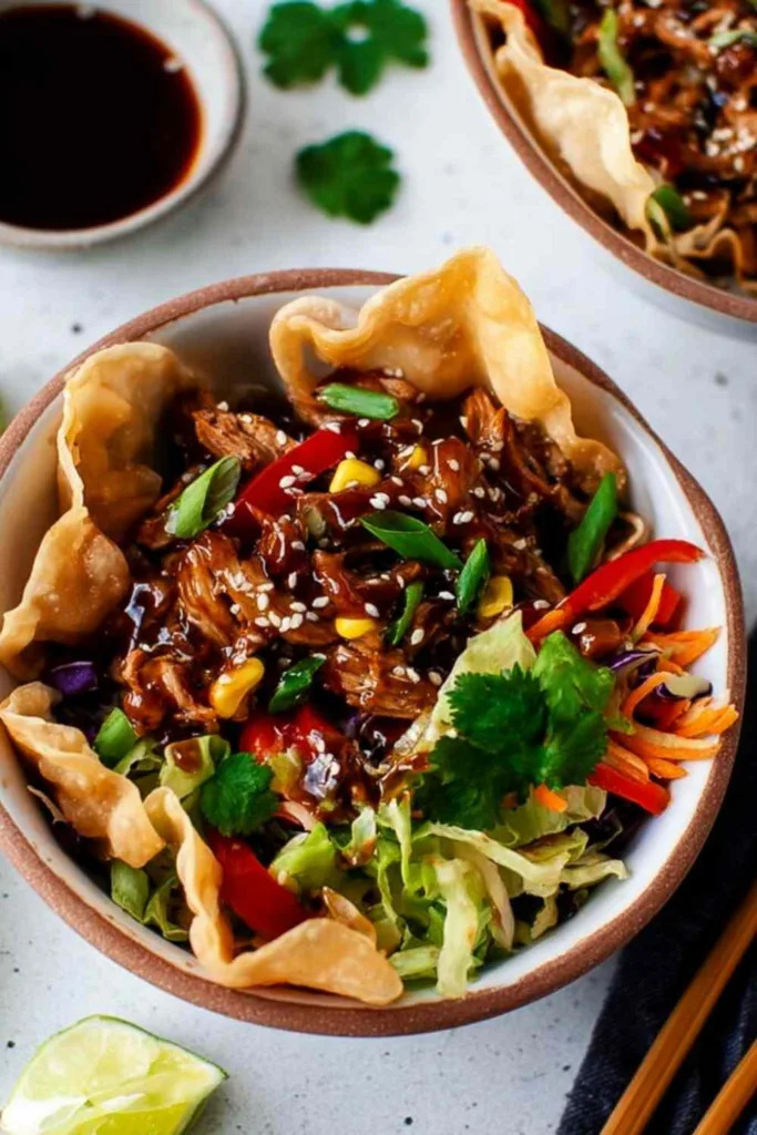 Teriyaki Chicken Wonton Taco Bowls
