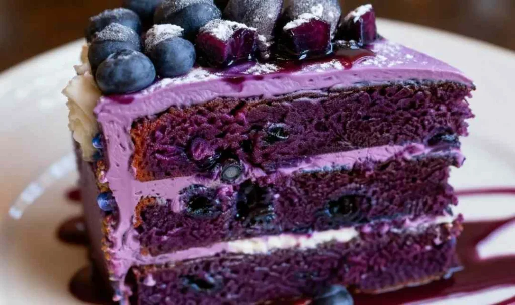 Moist Blueberry Velvet Cake Recipe with Cream Cheese Frosting
