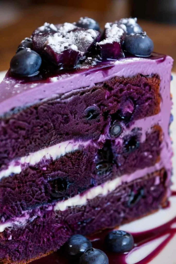 Moist Blueberry Velvet Cake Recipe with Cream Cheese Frosting