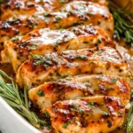 baked honey mustard chicken in a 9x13 baking dish fresh from the oven
