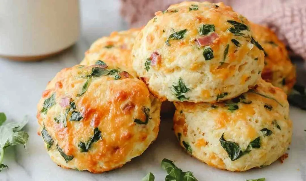 breakfast protein biscuits on parchment lined baking tray with melted cheddar topping