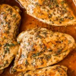 Brown Sugar Garlic Chicken baked in a dish with a sweet glossy glaze.