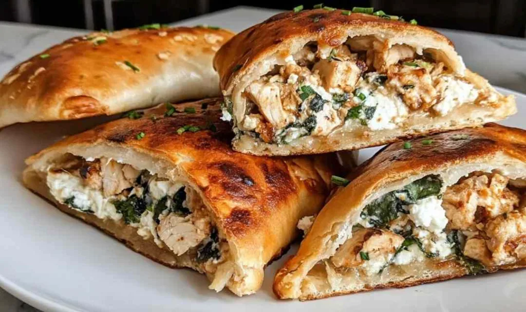 Crispy Pita with Chicken and Feta served on a white plate with fresh mint garnish.