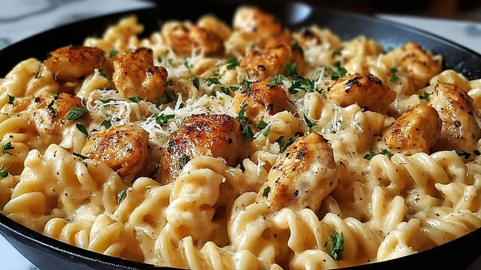 Cheesy Cajun Garlic Chicken Rotini Skillet