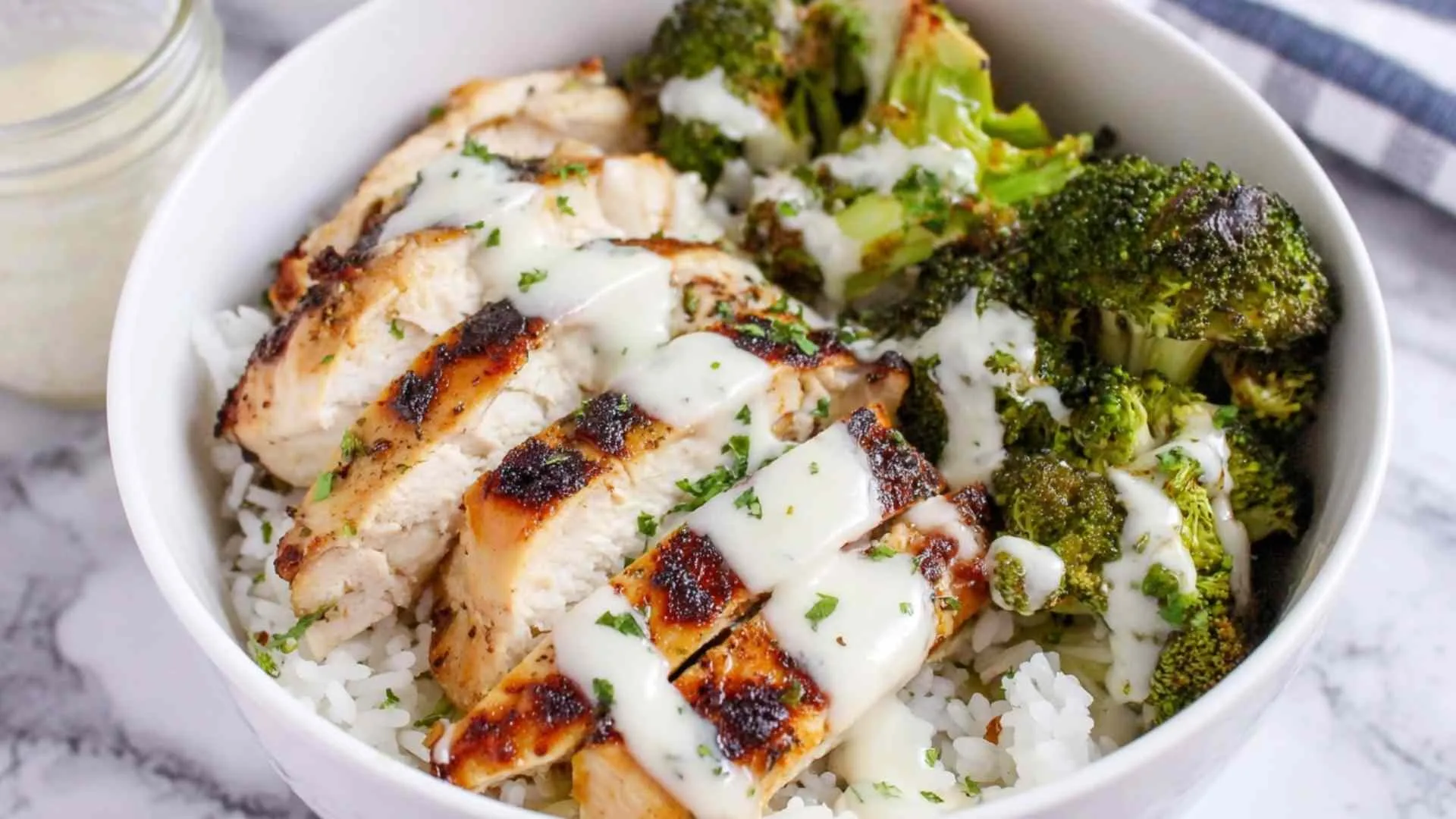 Chicken and Broccoli Bowls with Creamy Garlic Sauce
