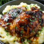 Chipotle Honey Chicken Thighs With Smoked Gouda Mashed Potatoes plated for dinner